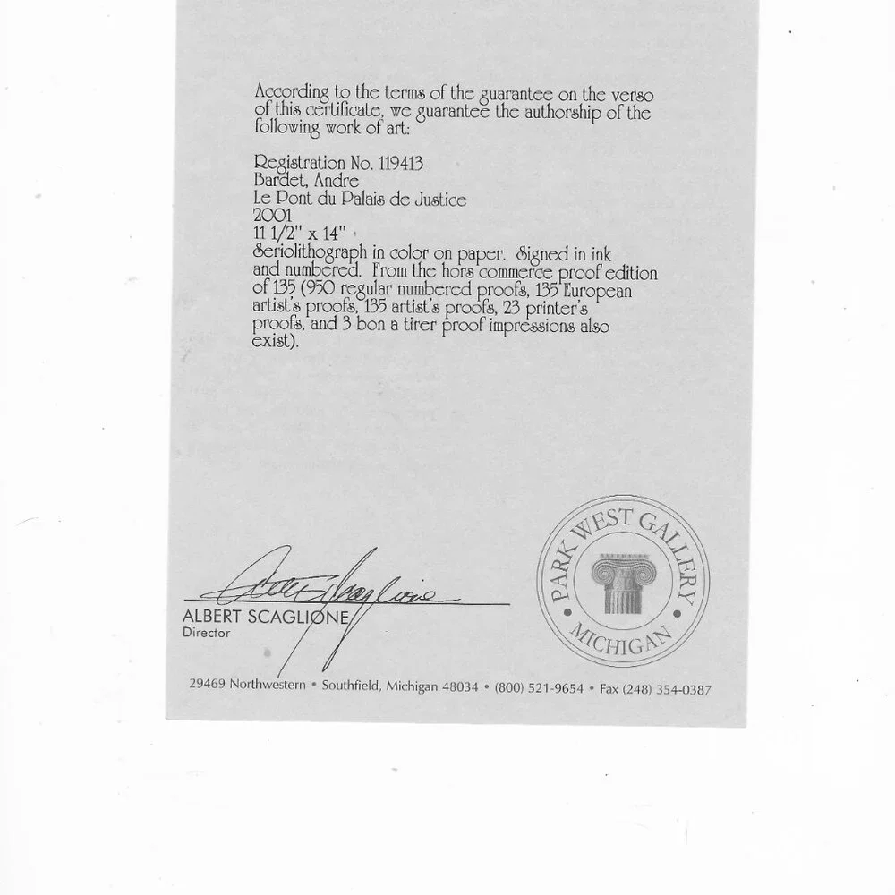 "Le Pont du Palais de Justice" by Andre Bardet Seriolithograph - Picture 7 of 8